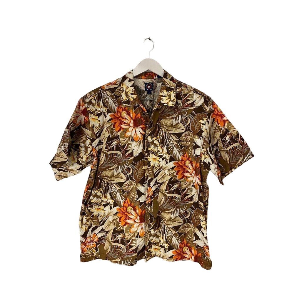 Panhandle Slim Shirt Men's L 100% Cotton Brown Orange Tropical